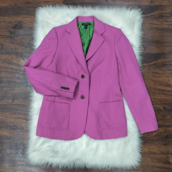 Lands End Pink Wool blend Tweed 2 Button Classic Twee Barbiecore Blazer 10 - Picture 8 of 16